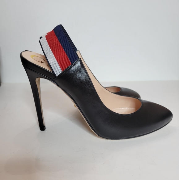 Gucci women's sylvie web and leather slingback pump size 8.5 NEW IN BOX - Picture 2 of 9